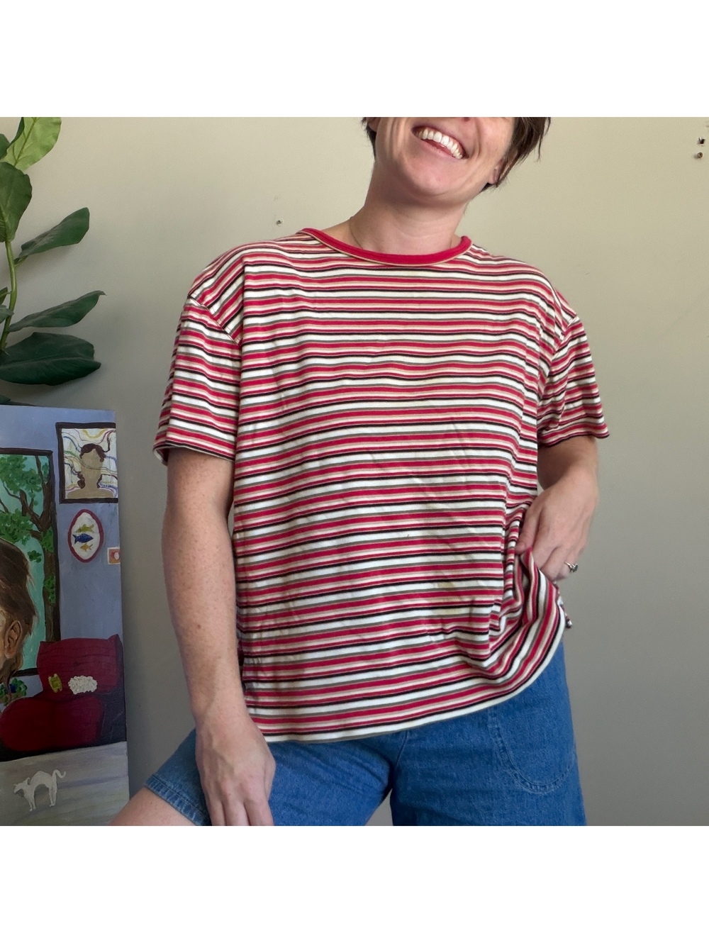 Vintage 90s red striped tee red striped short-sleeve tee